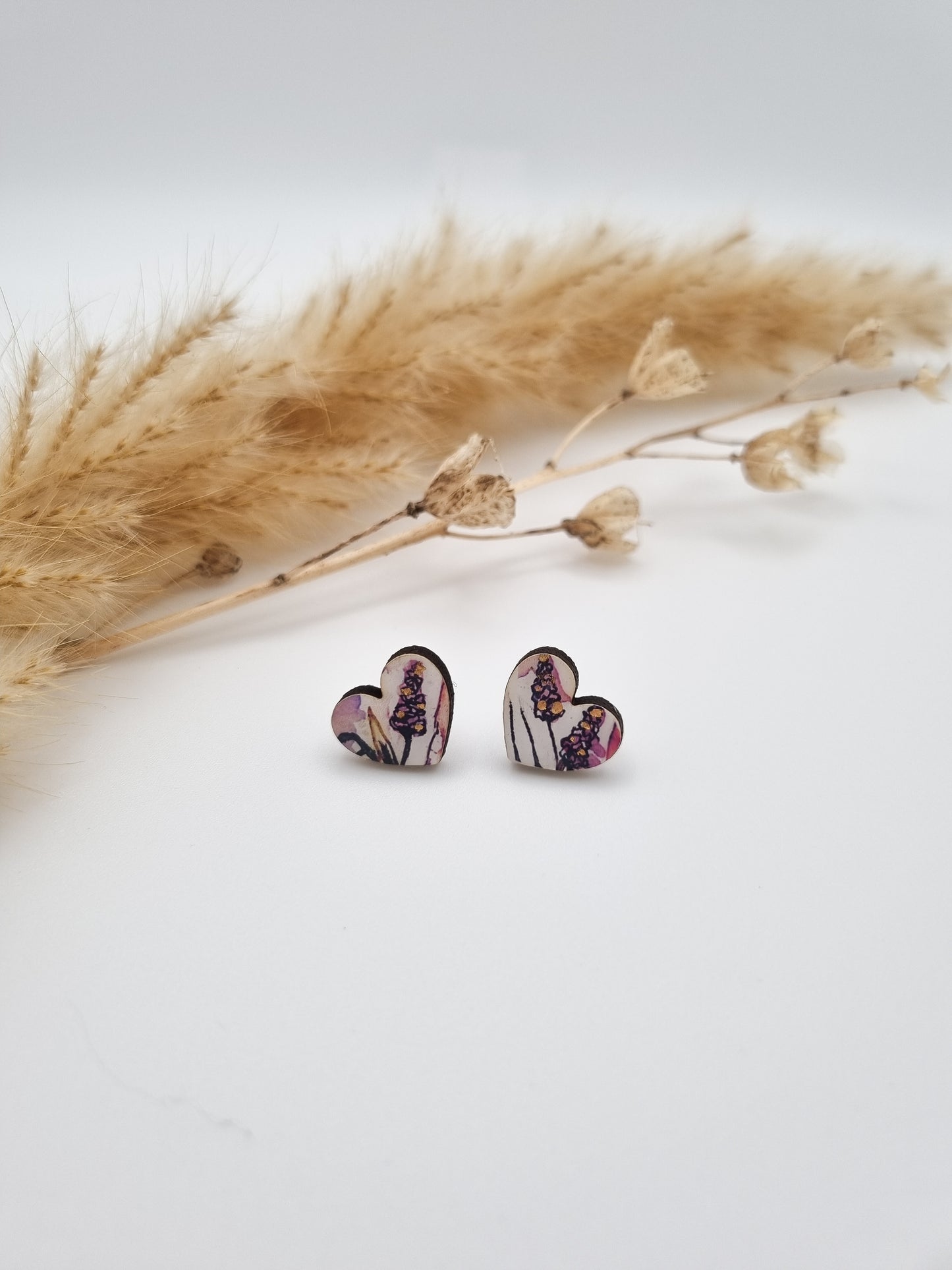 Floral Rural Garden Earrings - Pink Purple Heart