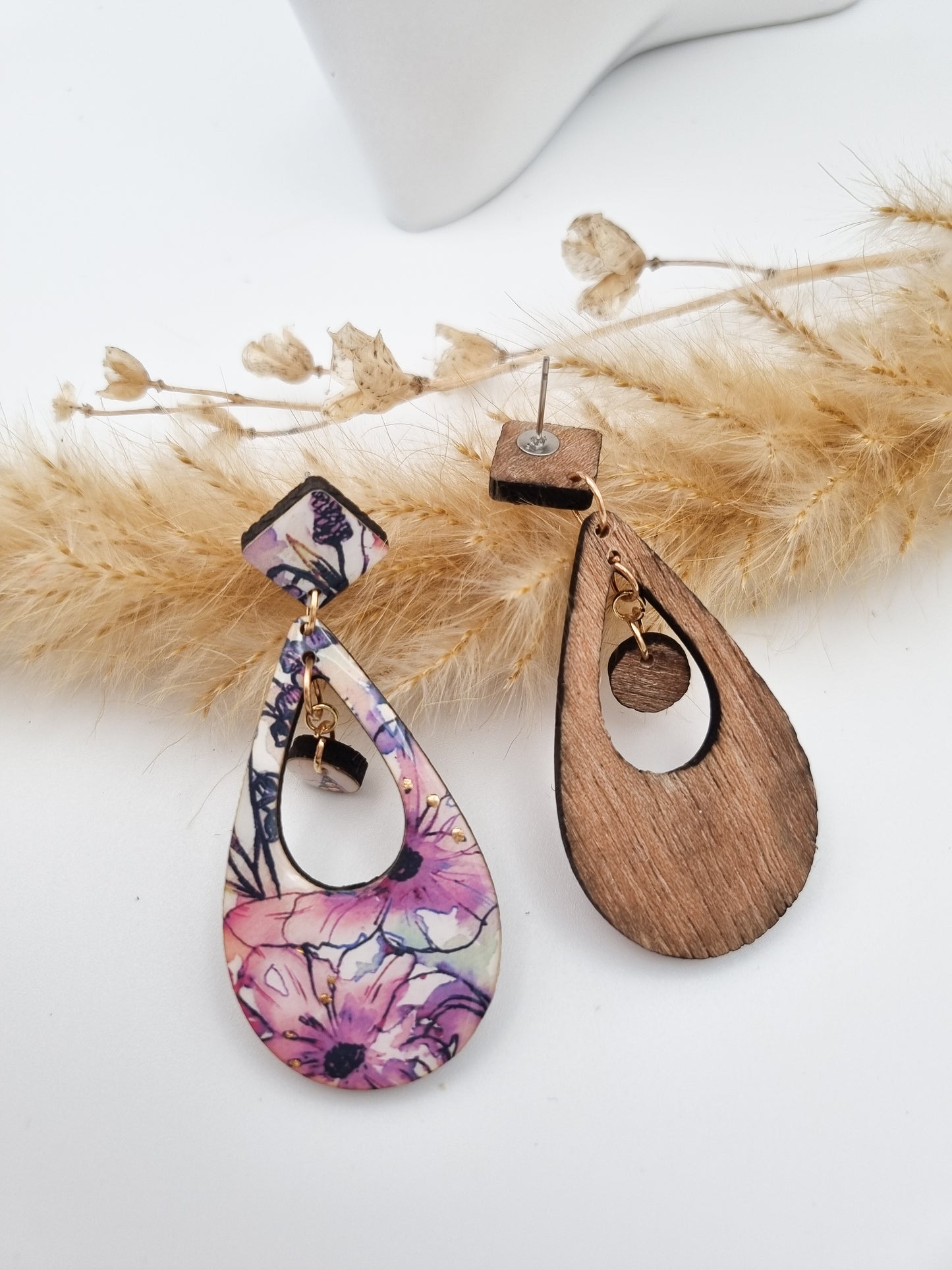 Floral Rural Garden Earrings - Pinks Double Dangle/Drop (P2)