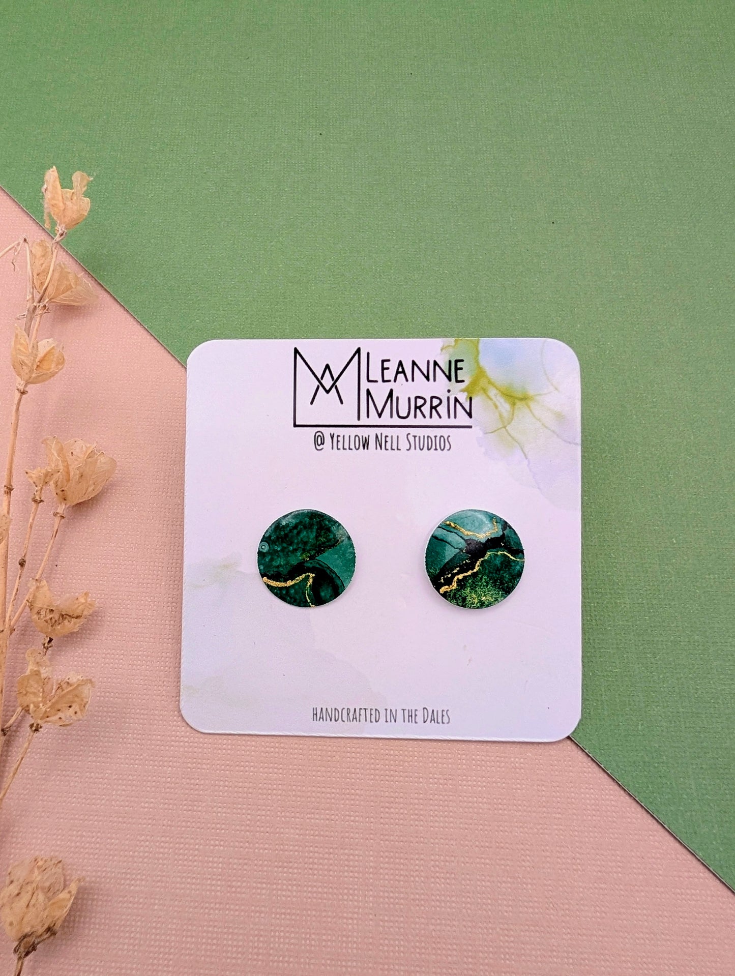 Handmade Original Art Stud Earrings, Landscape, Nature Lovers, Contemporary Abstract, Women's Jewellery Gift