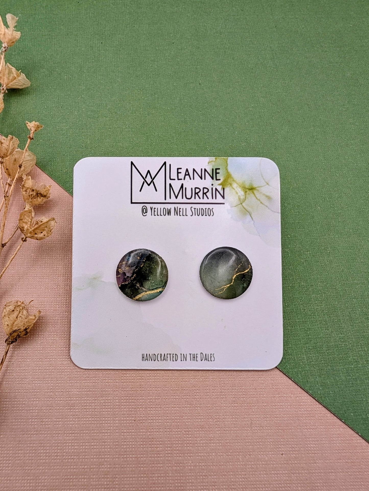 Handmade Original Art Stud Earrings, Landscape, Nature Lovers, Contemporary Abstract, Women's Jewellery Gift