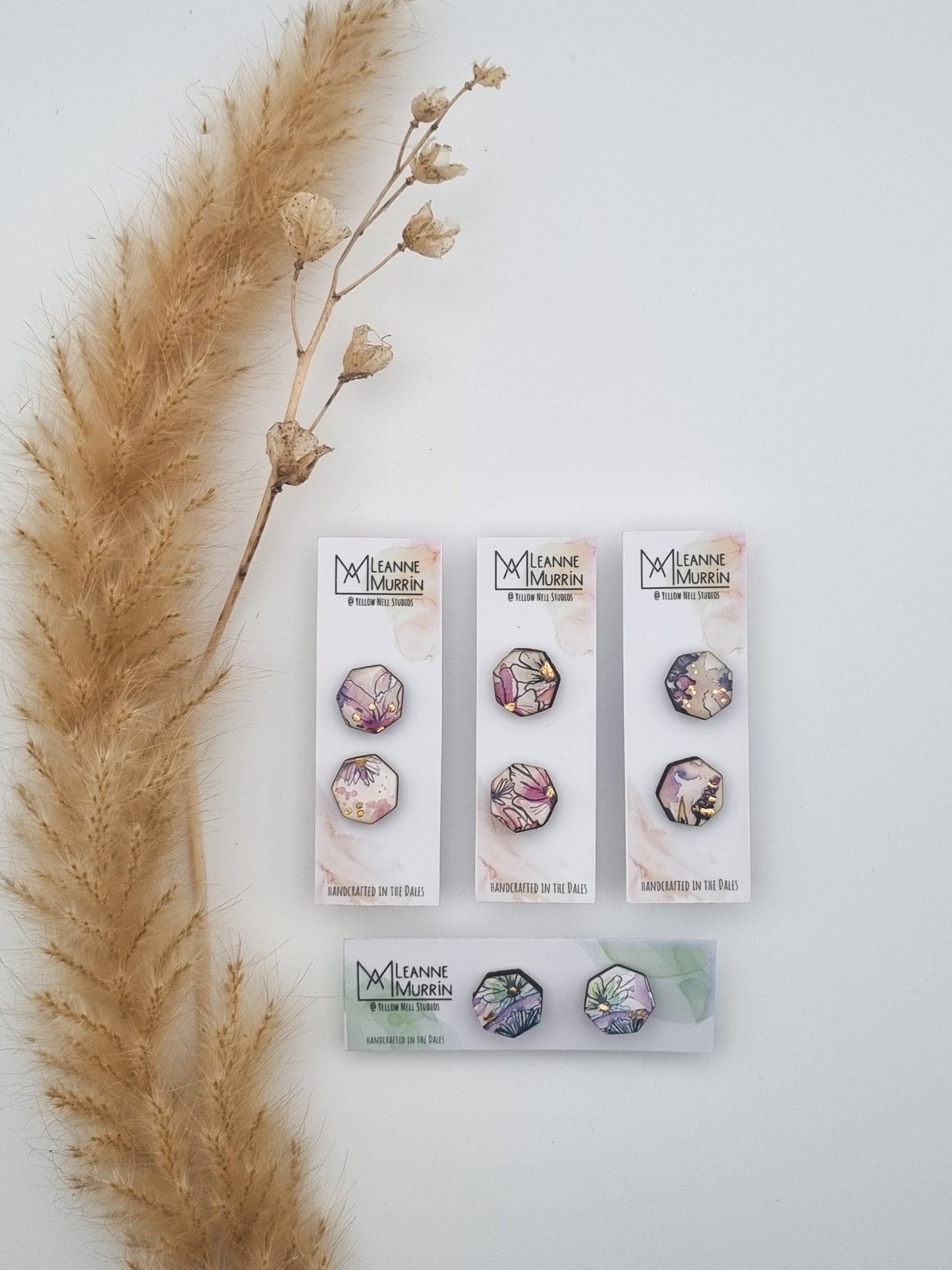 Floral Rural Garden Earrings - Pinks Heptagon