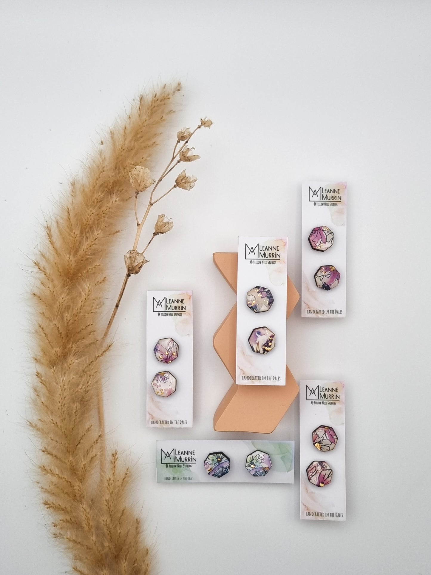 Floral Rural Garden Earrings - Pinks Heptagon