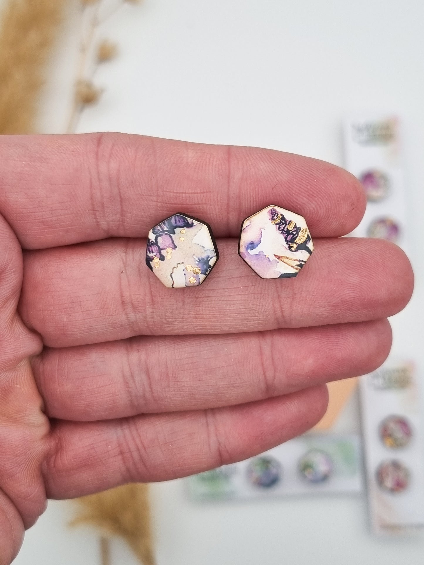 Floral Rural Garden Earrings - Pinks Heptagon