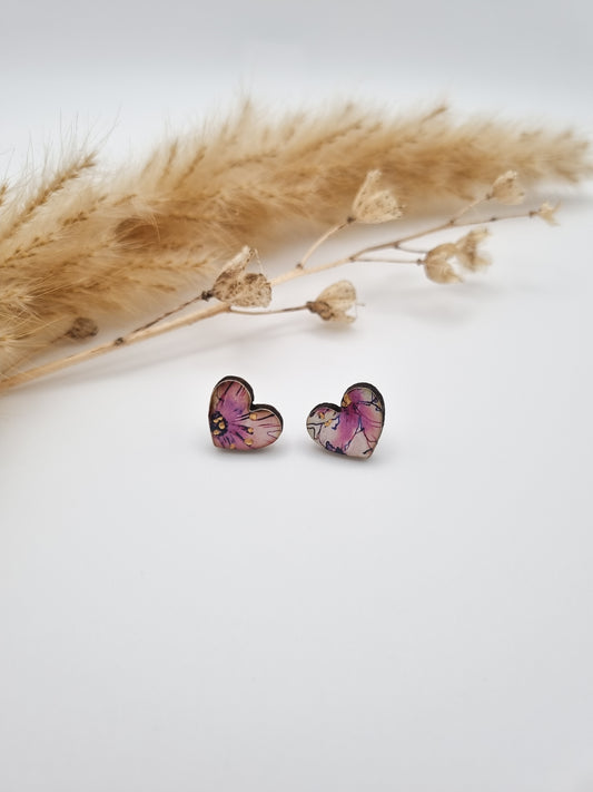 Floral Rural Garden Earrings - Pink Purple Heart
