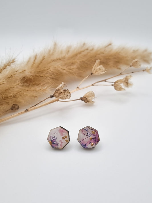 Floral Rural Garden Earrings - Pinks Heptagon