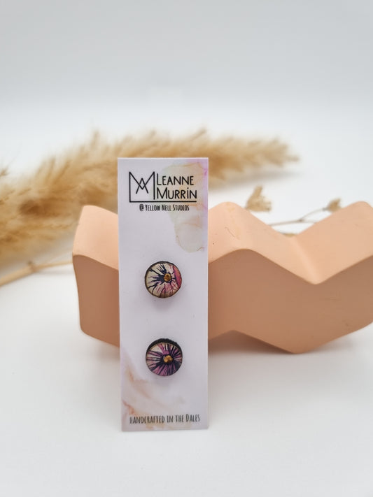 Floral Rural Garden Earrings - Pinks Circle 10mm