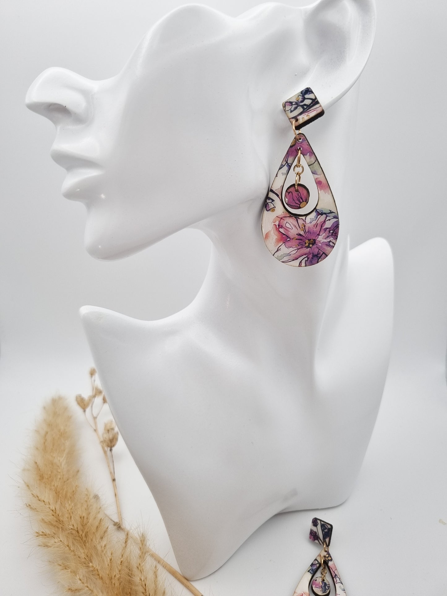 Floral Rural Garden Earrings - Pinks Double Dangle/Drop