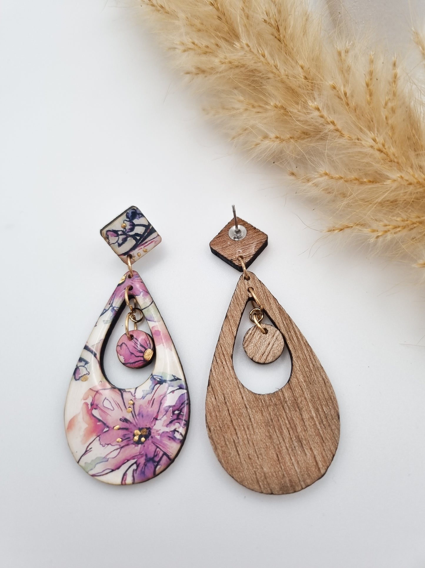 Floral Rural Garden Earrings - Pinks Double Dangle/Drop