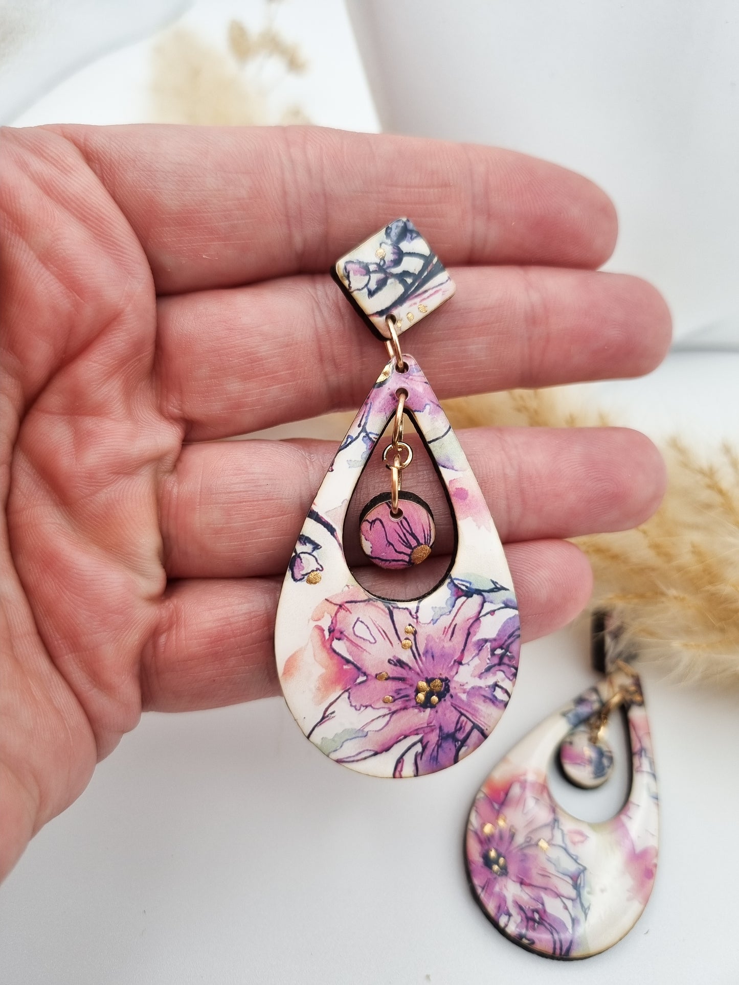 Floral Rural Garden Earrings - Pinks Double Dangle/Drop