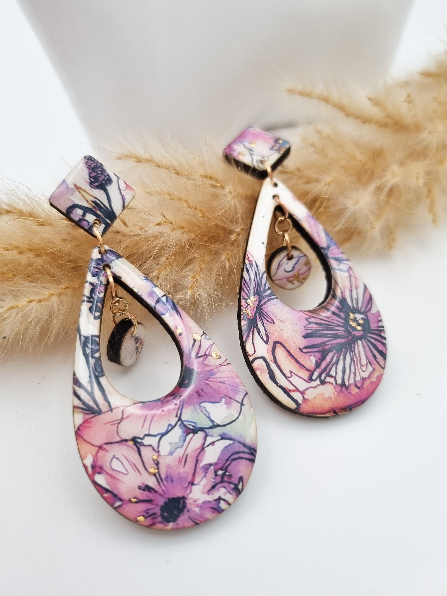 Floral Rural Garden Earrings - Pinks Double Dangle/Drop (P2)