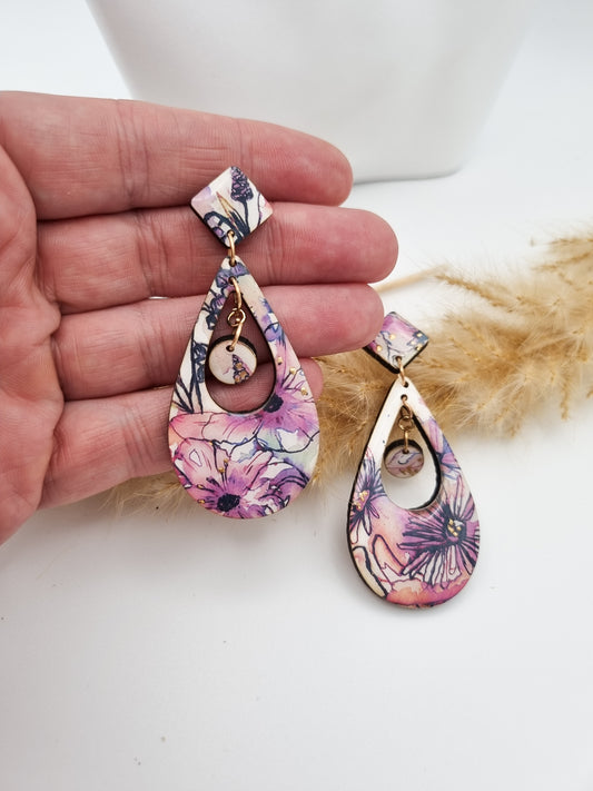 Floral Rural Garden Earrings - Pinks Double Dangle/Drop (P2)