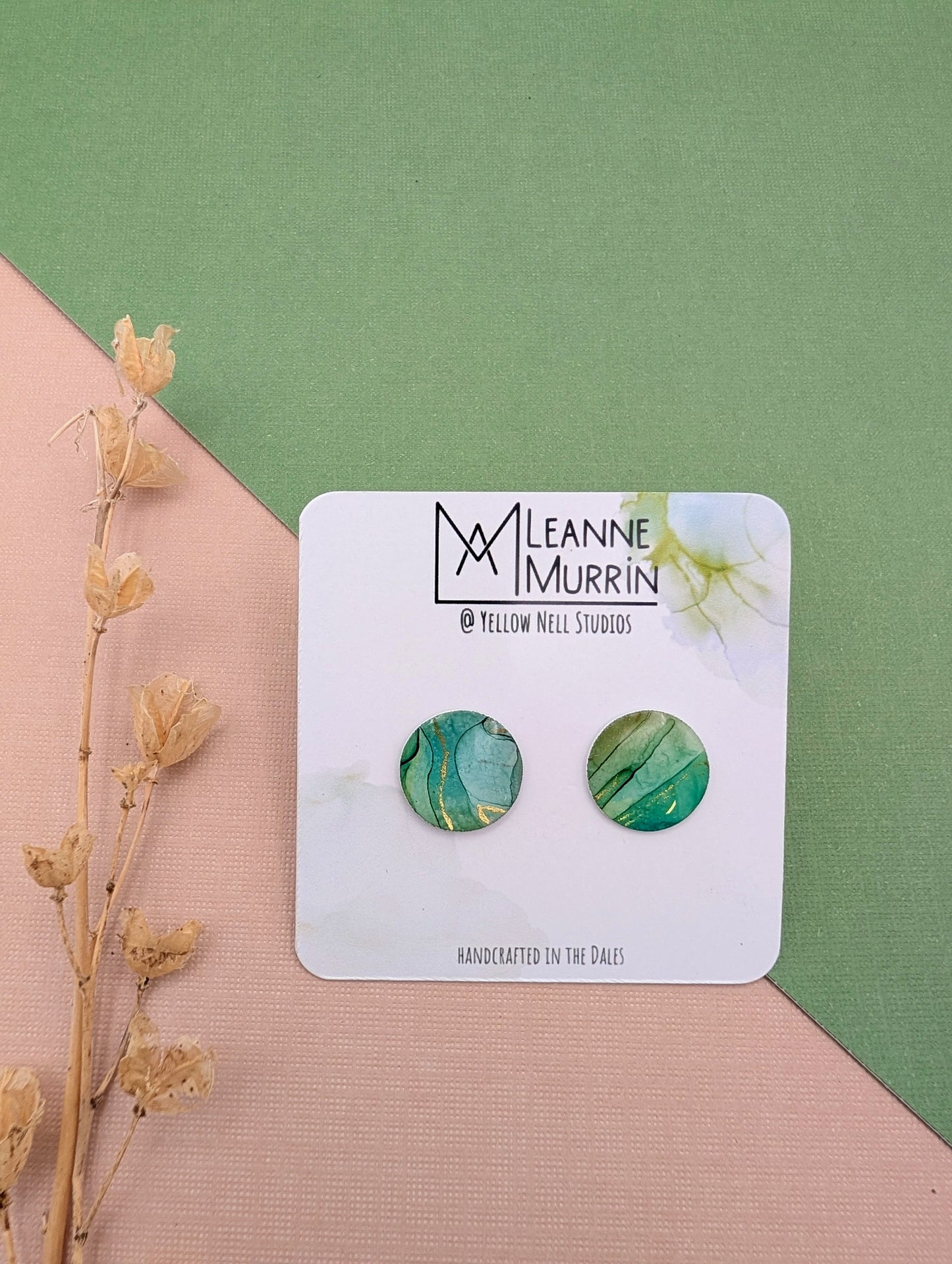 Handmade Original Art Stud Earrings, Landscape, Nature Lovers, Contemporary Abstract, Women's Jewellery Gift