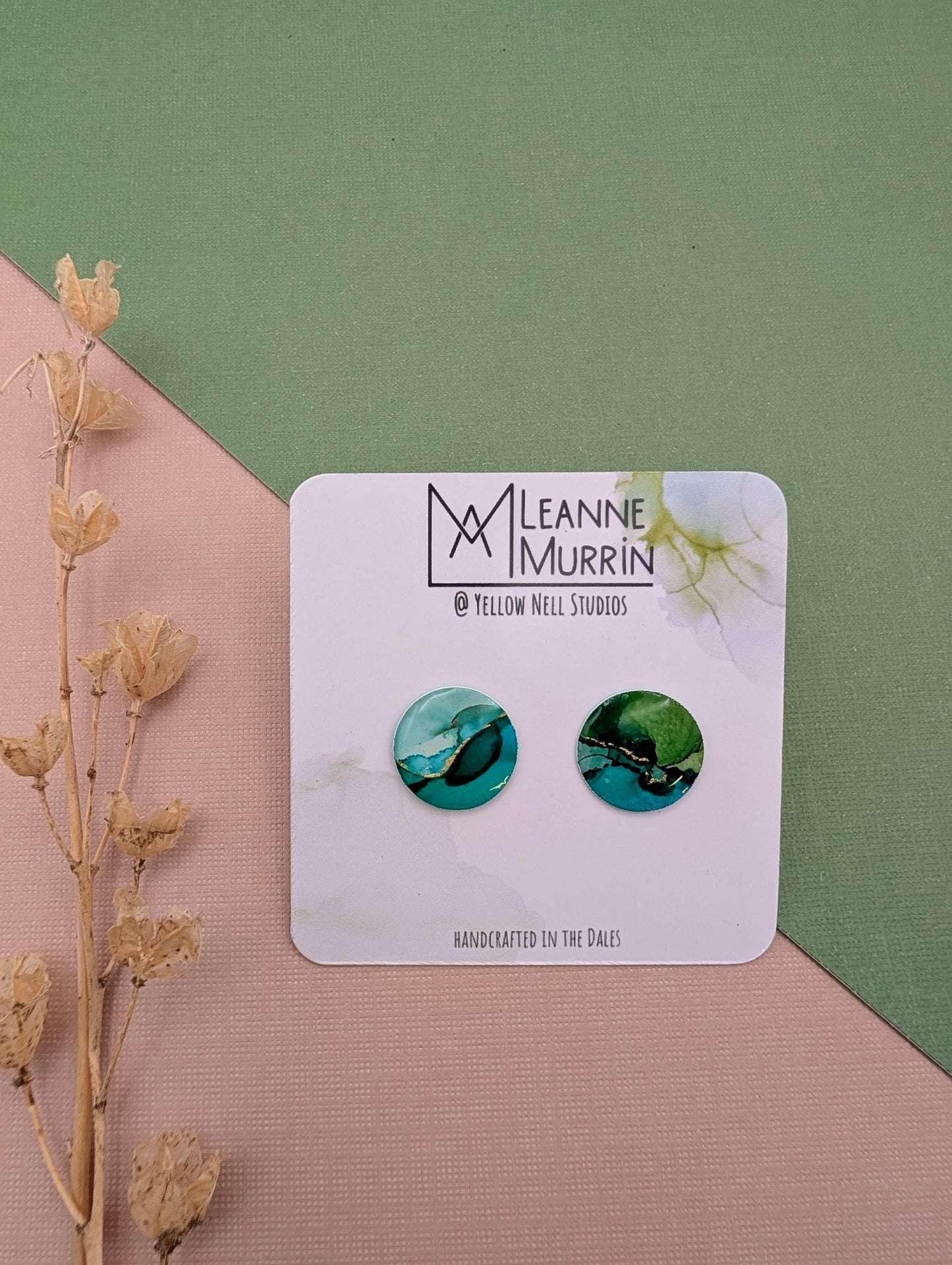 Handmade Original Art Stud Earrings, Landscape, Nature Lovers, Contemporary Abstract, Women's Jewellery Gift