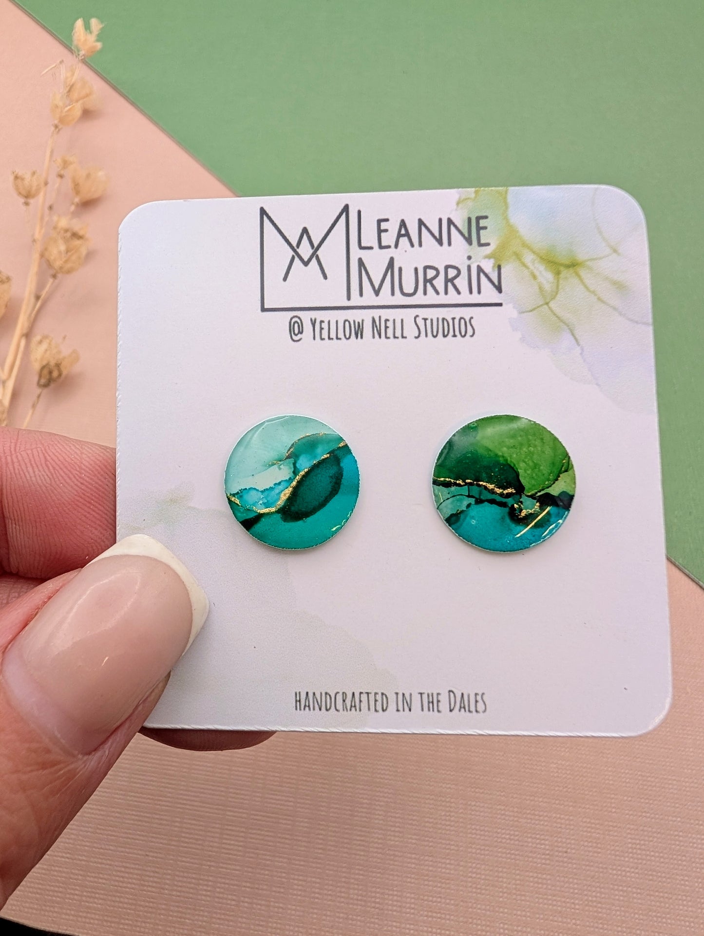 Handmade Original Art Stud Earrings, Landscape, Nature Lovers, Contemporary Abstract, Women's Jewellery Gift