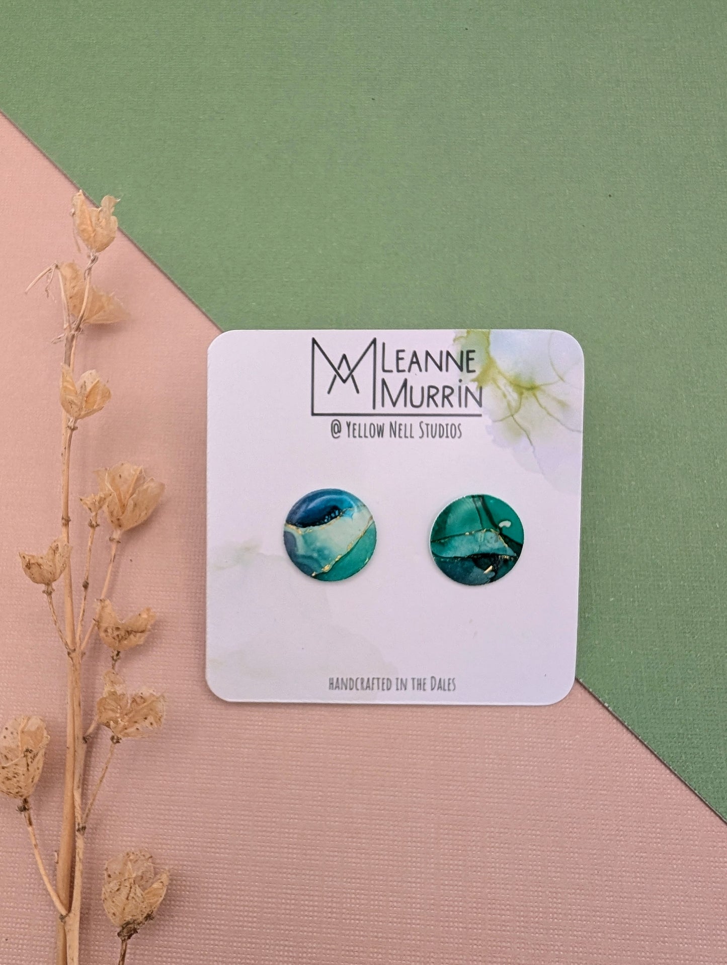 Handmade Original Art Stud Earrings, Landscape, Nature Lovers, Contemporary Abstract, Women's Jewellery Gift