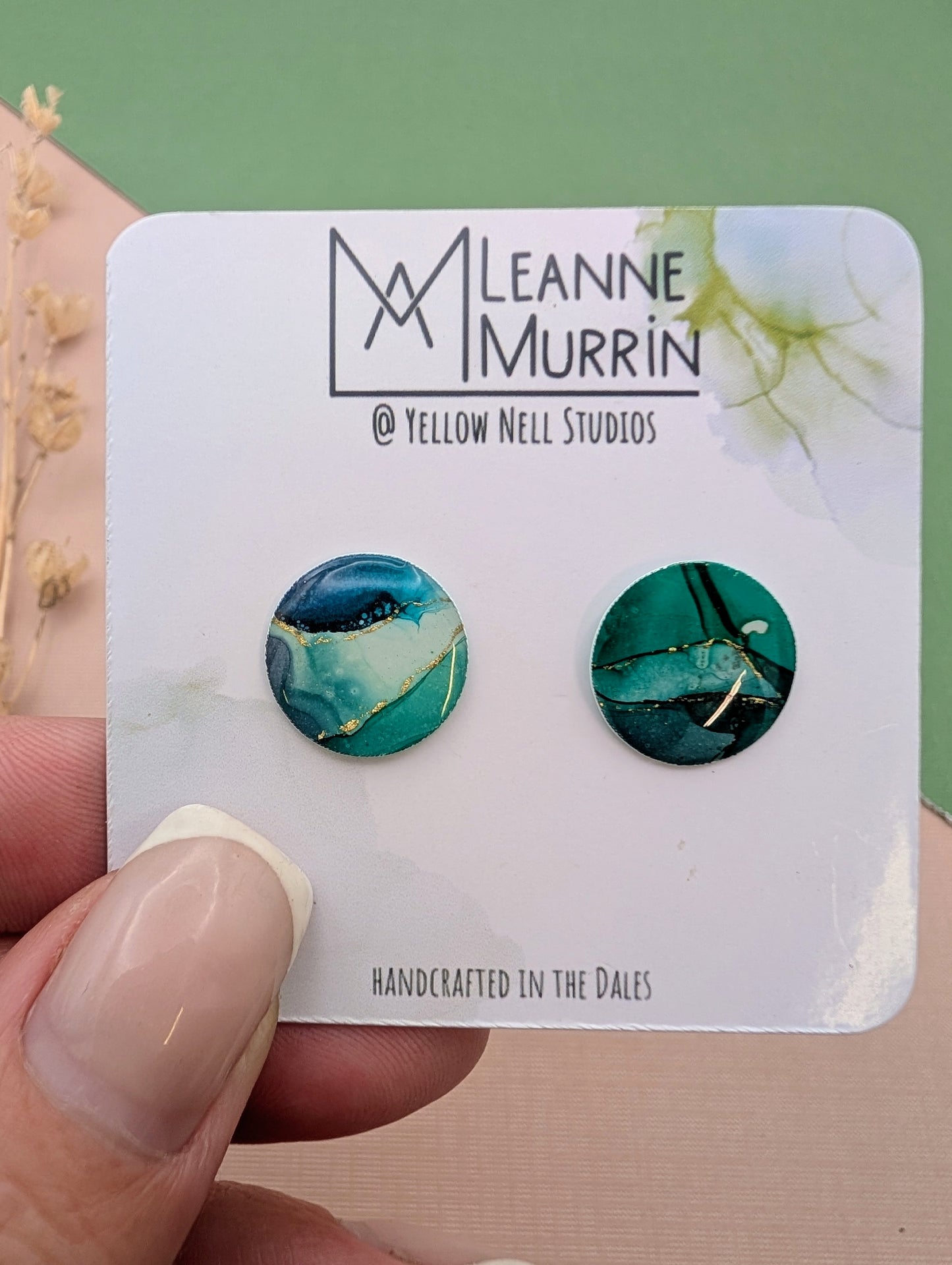 Handmade Original Art Stud Earrings, Landscape, Nature Lovers, Contemporary Abstract, Women's Jewellery Gift