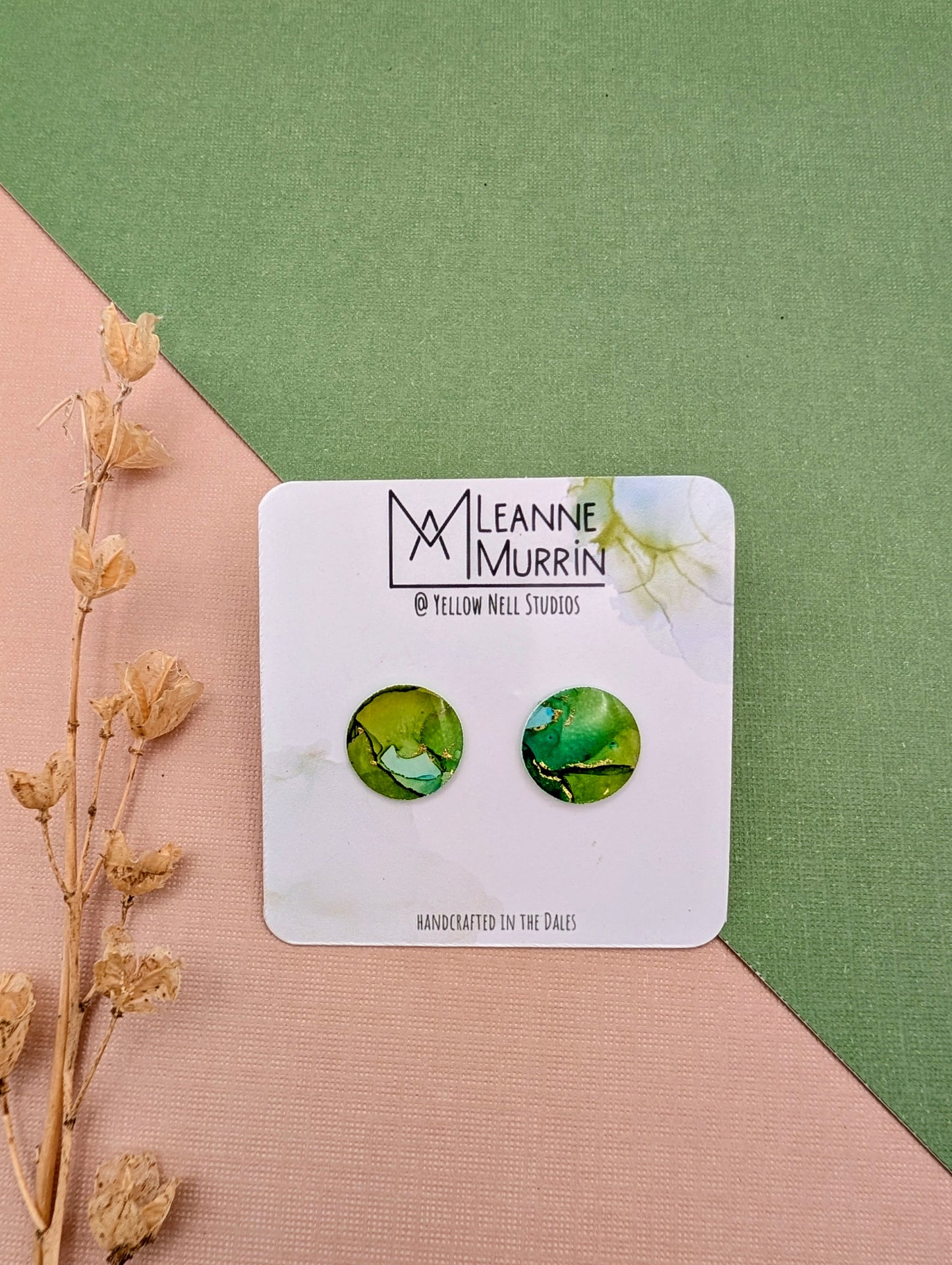 Handmade Original Art Stud Earrings, Landscape, Nature Lovers, Contemporary Abstract, Women's Jewellery Gift