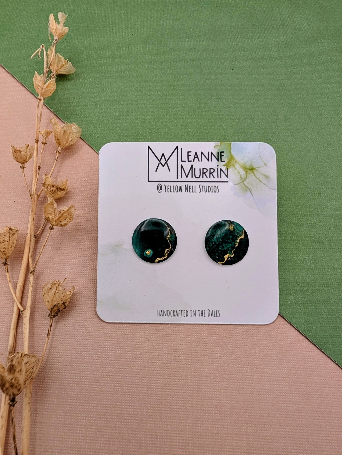 Handmade Original Art Stud Earrings, Landscape, Nature Lovers, Contemporary Abstract, Women's Jewellery Gift