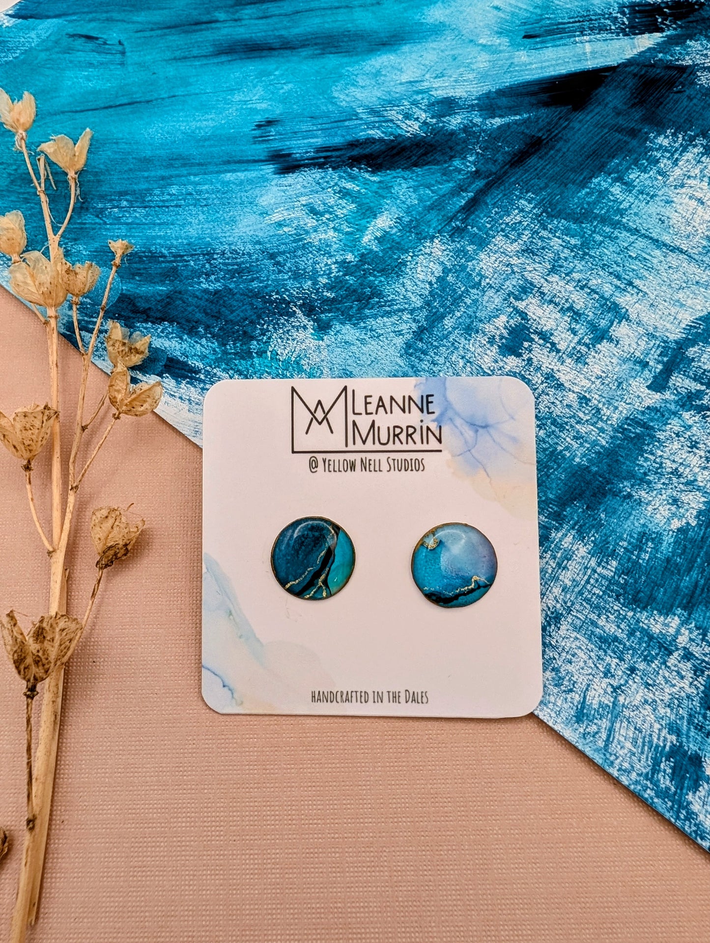 Handmade Original Art Stud Earrings, Landscape, Nature Lovers, Contemporary Abstract, Women's Jewellery Gift