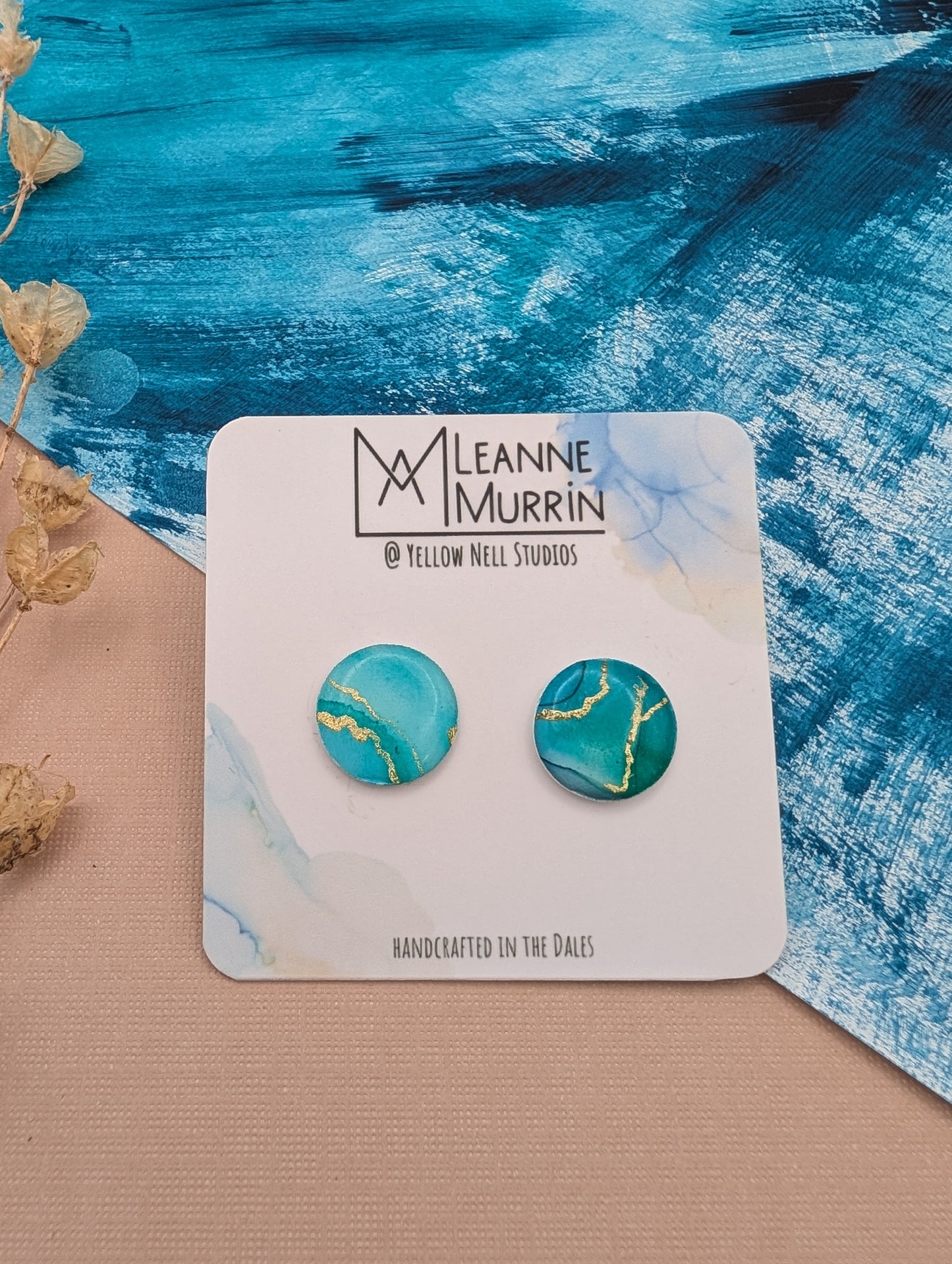 Handmade Original Art Stud Earrings, Landscape, Nature Lovers, Contemporary Abstract, Women's Jewellery Gift