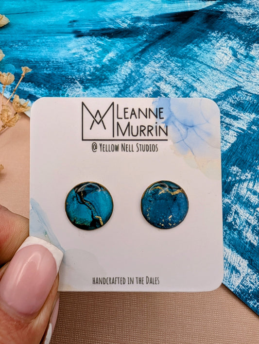 Handmade Original Art Stud Earrings, Landscape, Nature Lovers, Contemporary Abstract, Women's Jewellery Gift