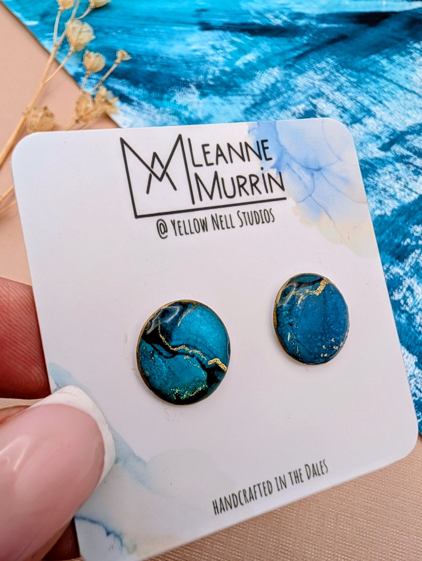 Handmade Original Art Stud Earrings, Landscape, Nature Lovers, Contemporary Abstract, Women's Jewellery Gift