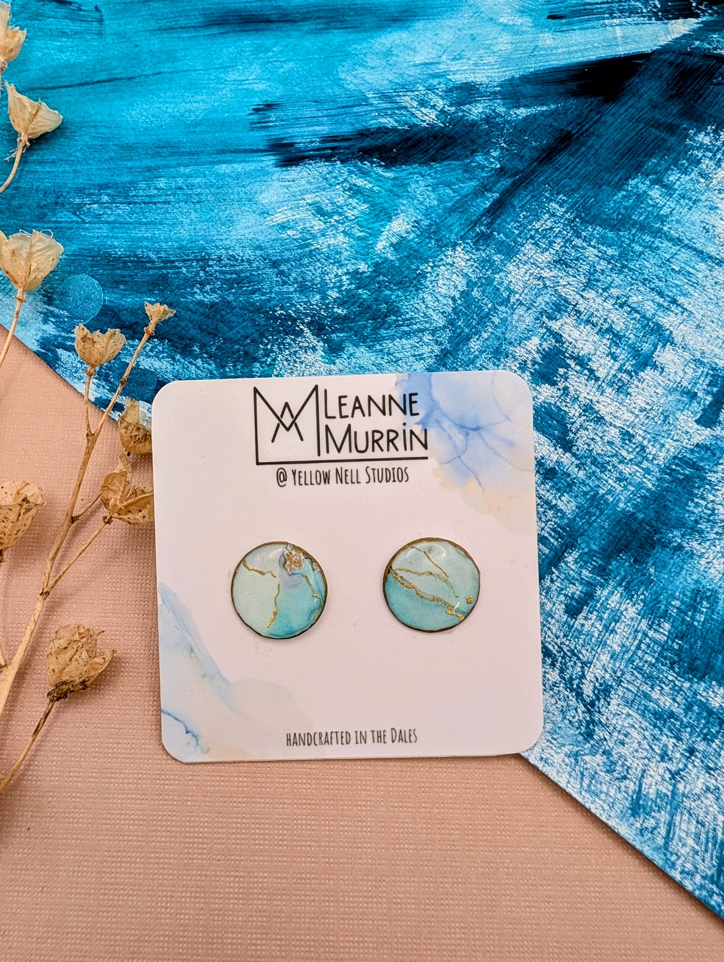 Handmade Original Art Stud Earrings, Landscape, Nature Lovers, Contemporary Abstract, Women's Jewellery Gift