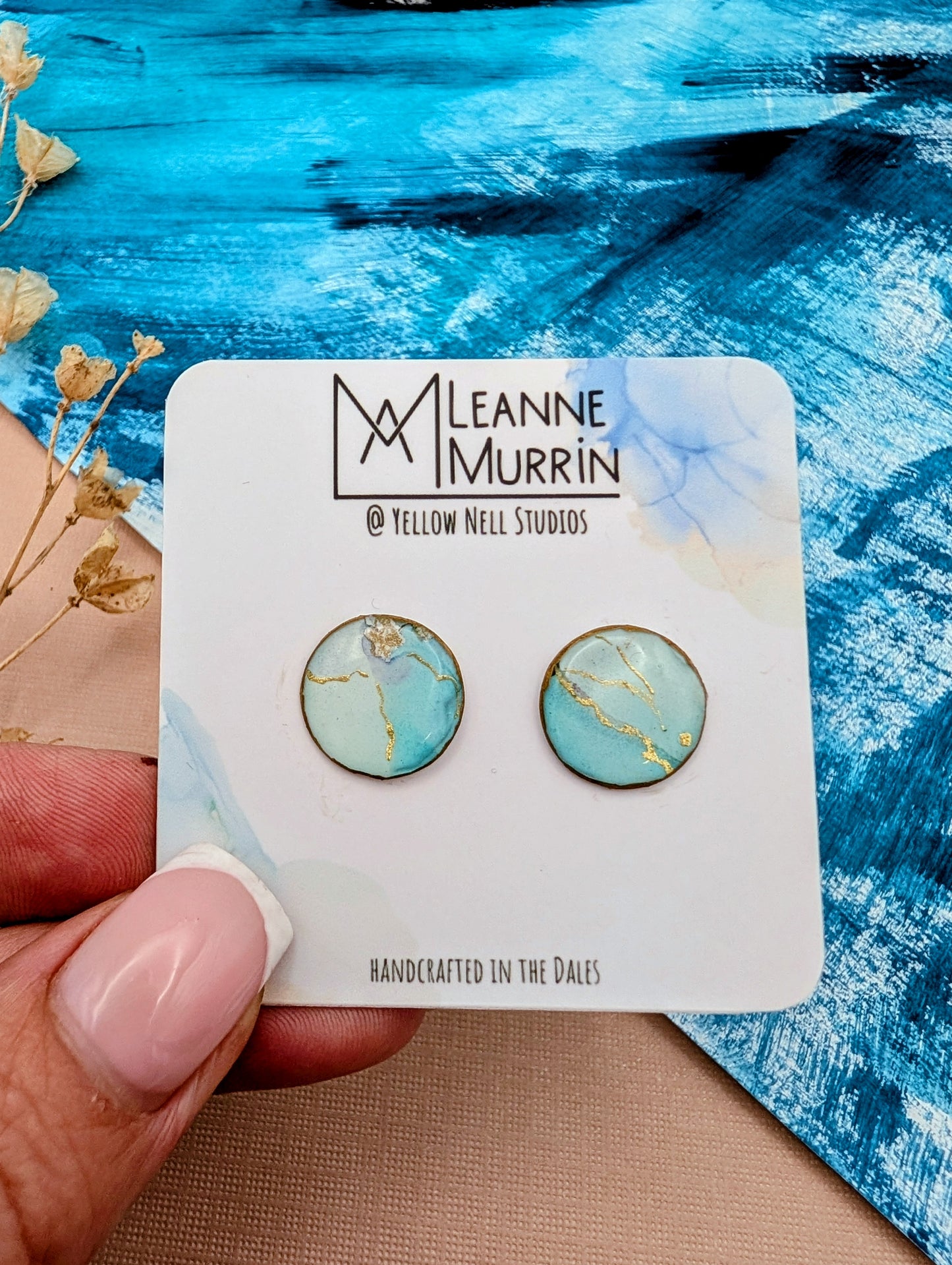 Handmade Original Art Stud Earrings, Landscape, Nature Lovers, Contemporary Abstract, Women's Jewellery Gift