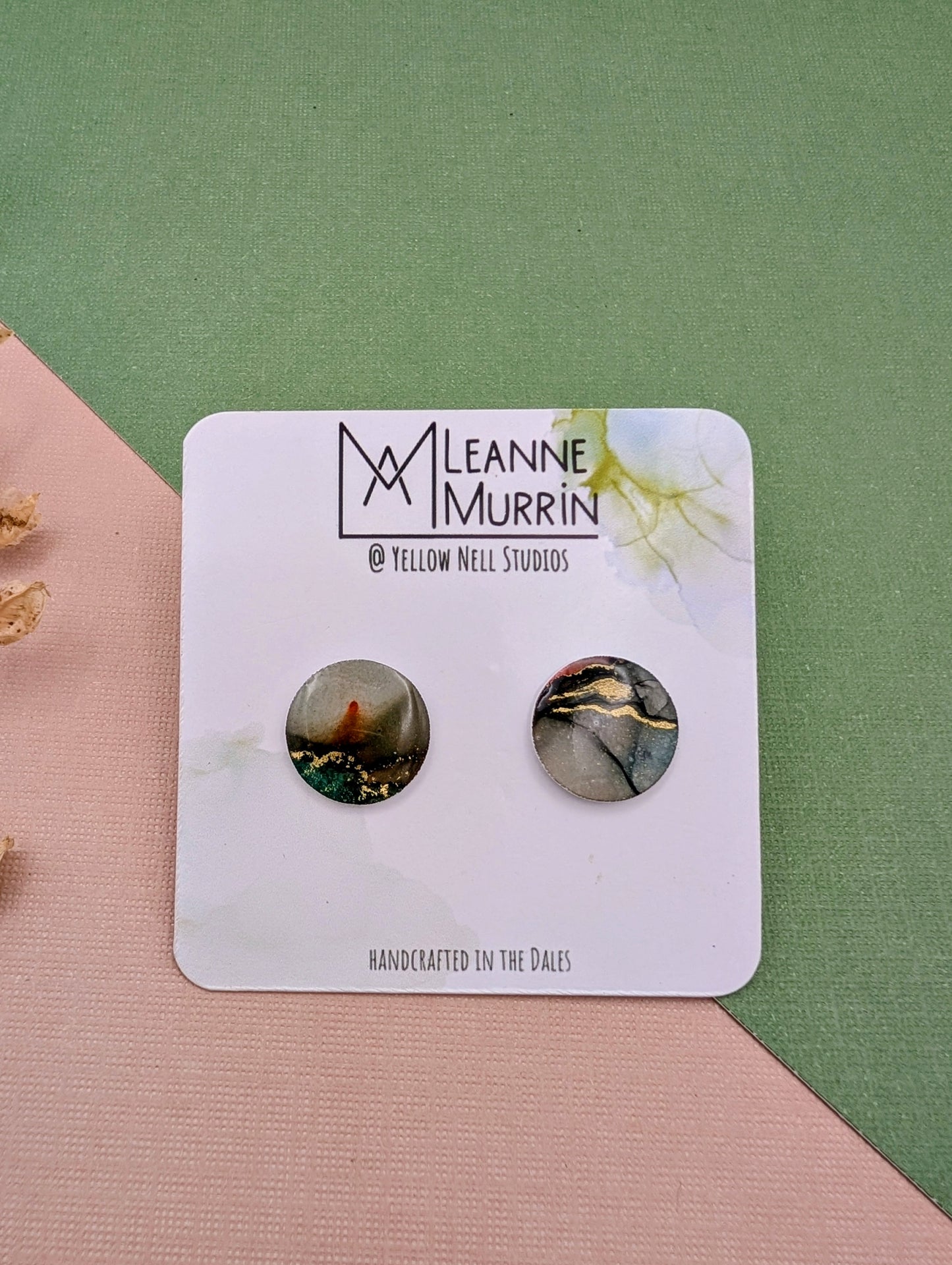 Handmade Original Art Stud Earrings, Landscape, Nature Lovers, Contemporary Abstract, Women's Jewellery Gift