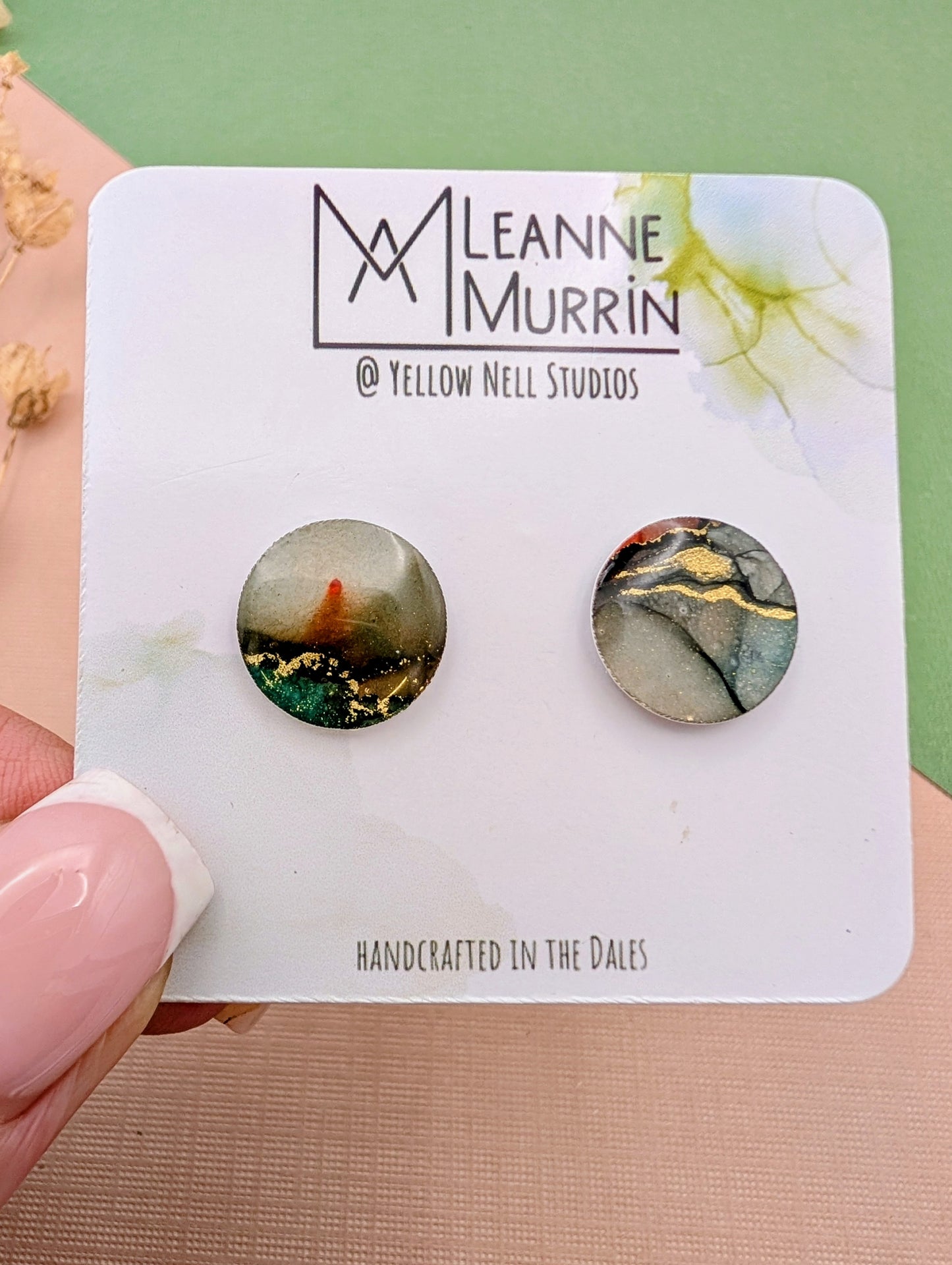 Handmade Original Art Stud Earrings, Landscape, Nature Lovers, Contemporary Abstract, Women's Jewellery Gift