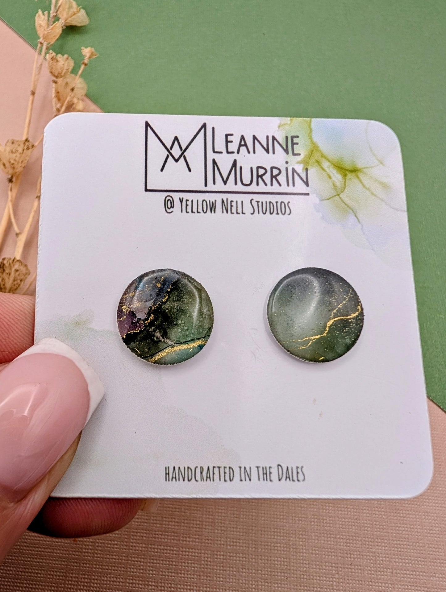 Handmade Original Art Stud Earrings, Landscape, Nature Lovers, Contemporary Abstract, Women's Jewellery Gift