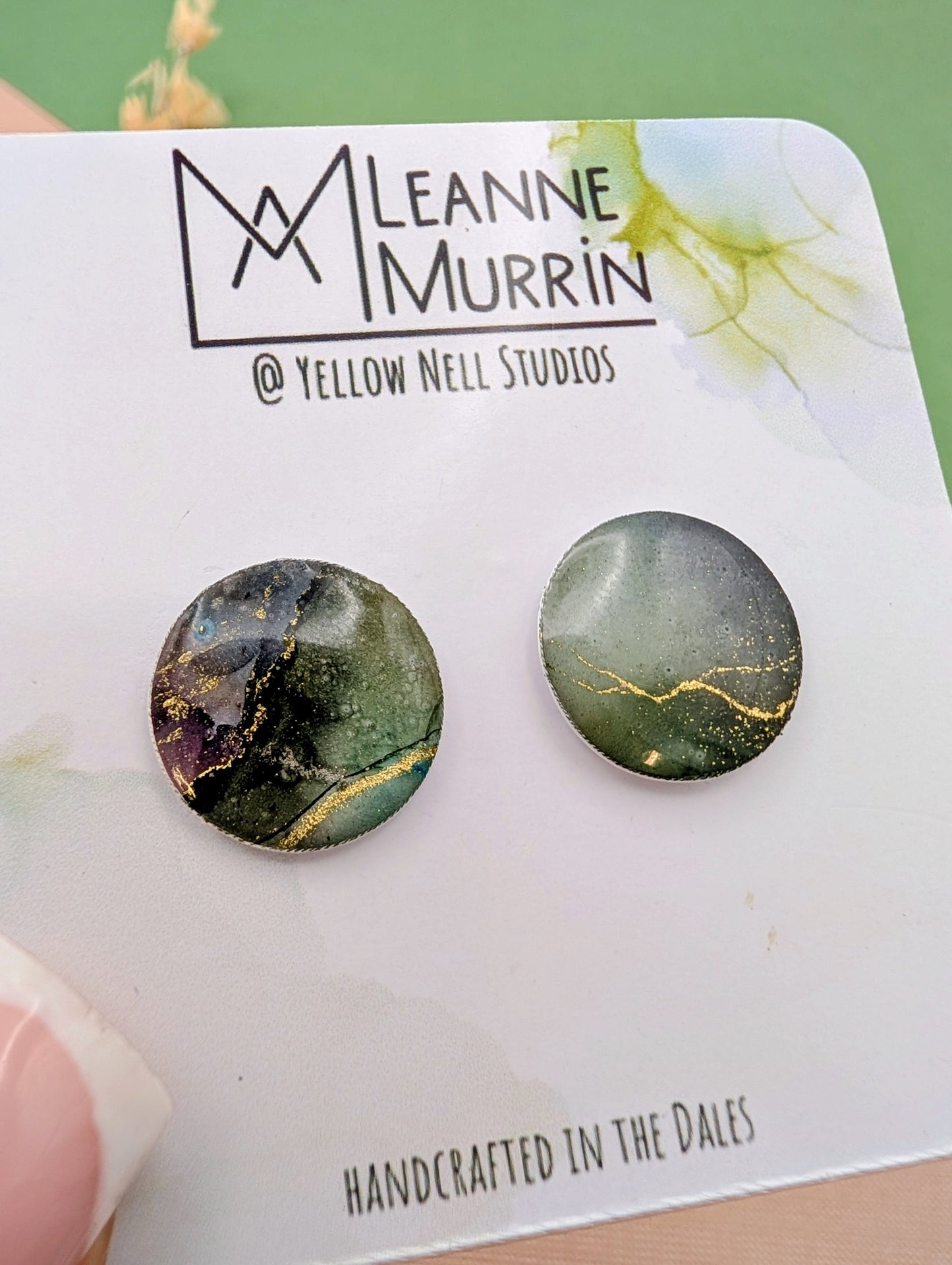 Handmade Original Art Stud Earrings, Landscape, Nature Lovers, Contemporary Abstract, Women's Jewellery Gift