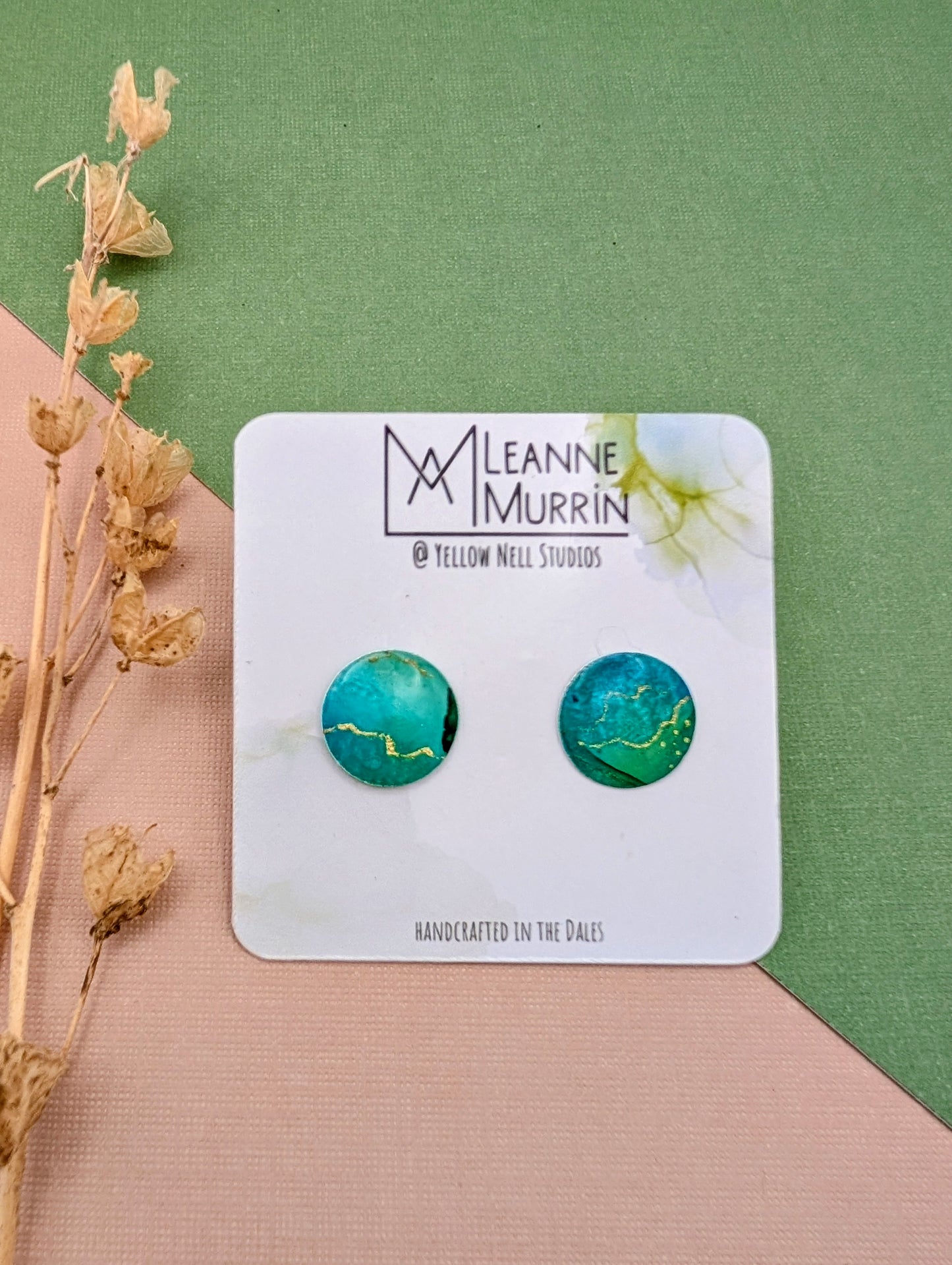 Handmade Original Art Stud Earrings, Landscape, Nature Lovers, Contemporary Abstract, Women's Jewellery Gift