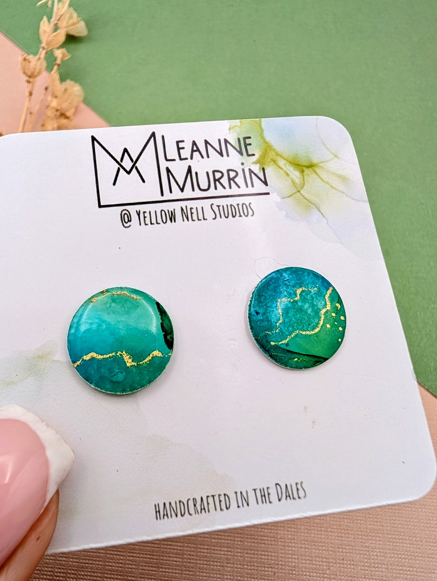 Handmade Original Art Stud Earrings, Landscape, Nature Lovers, Contemporary Abstract, Women's Jewellery Gift