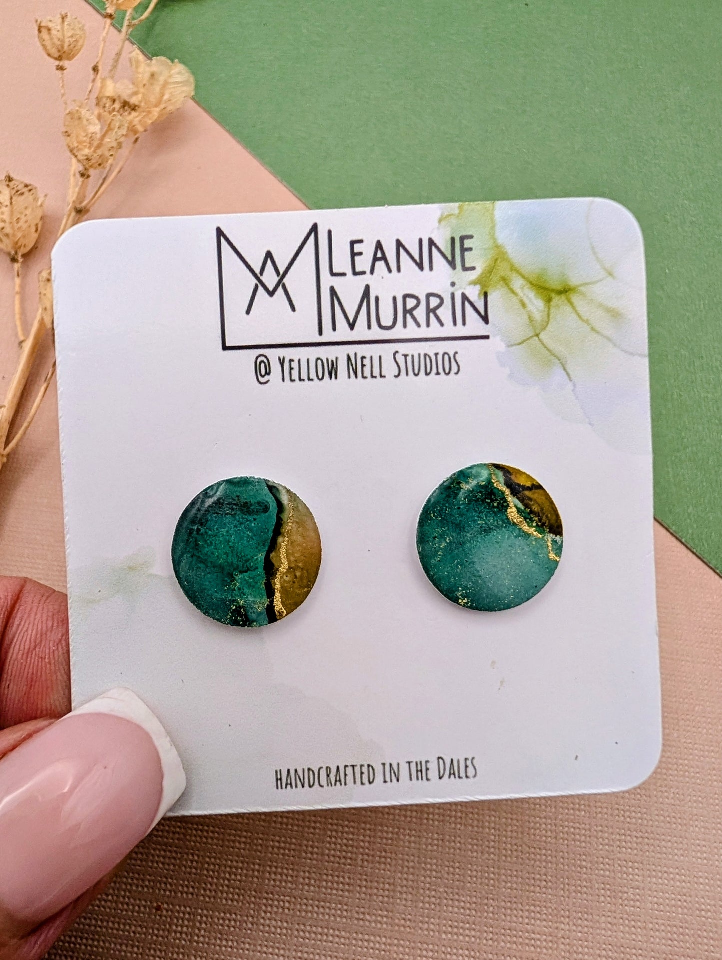 Handmade Original Art Stud Earrings, Landscape, Nature Lovers, Contemporary Abstract, Women's Jewellery Gift